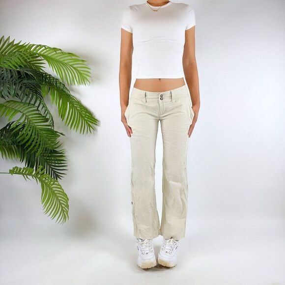 Women's Vintage Gap Beige Coastal Chic Beachy Boho Bootcut Linen Pants / 2 - Picture 4 of 4